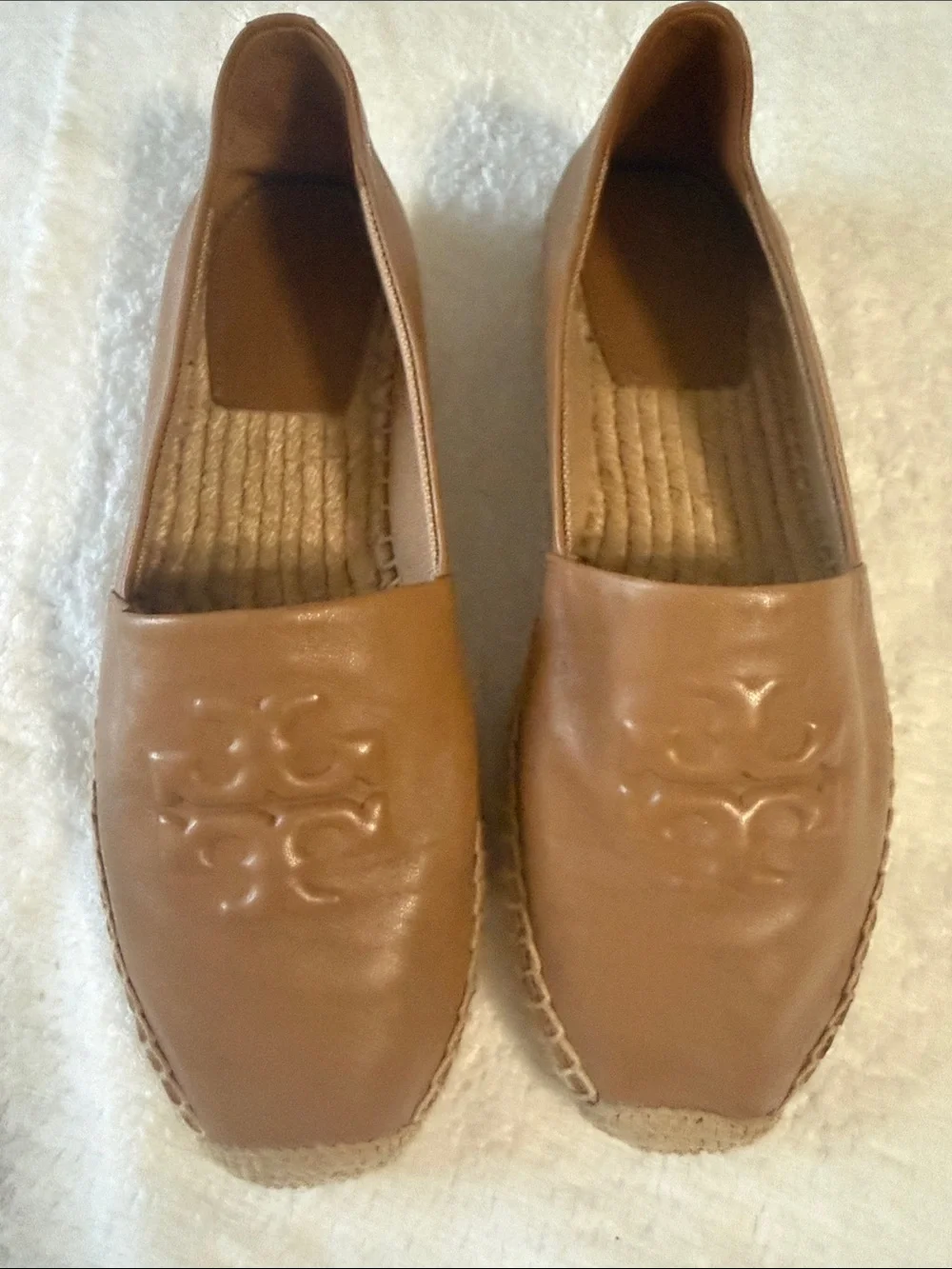 Tory Burch Tan Leather Logo Espadrille Flats